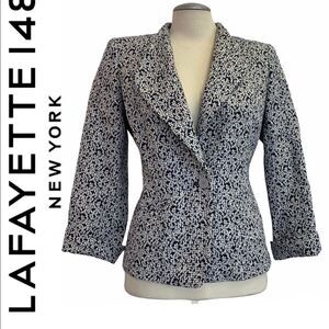 LAFAYETTE 148 Navy And White printed Blazer Size 6 single breasted